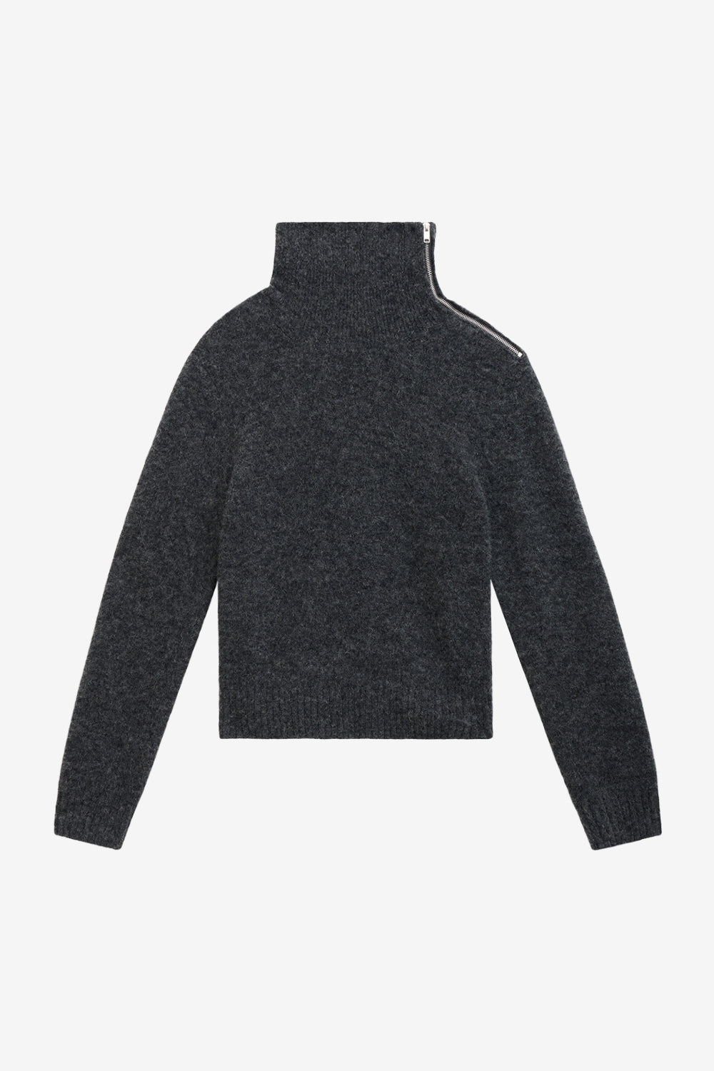 Aliocha stand-up collar plain-colored alpaca knit sweater - Dark gray - Man - 1