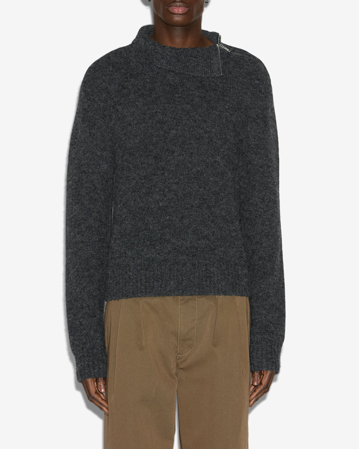 Pull aliocha en maille alpaga unie à col montant - Gris foncé - Man - 3