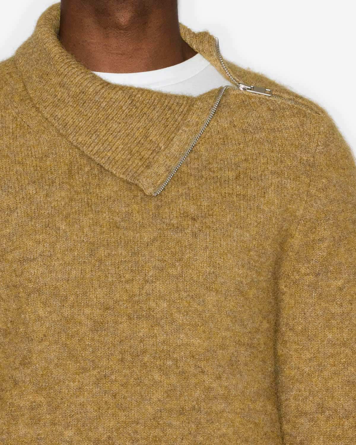 Aliocha stand-up collar sweater in plain-colored alpaca knit - Honey - Man - 2