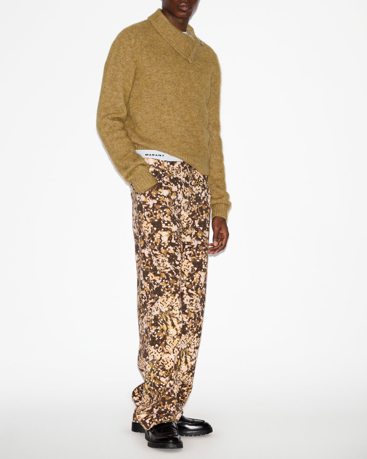 Aliocha stand-up collar sweater in plain-colored alpaca knit - Honey - Man - 1