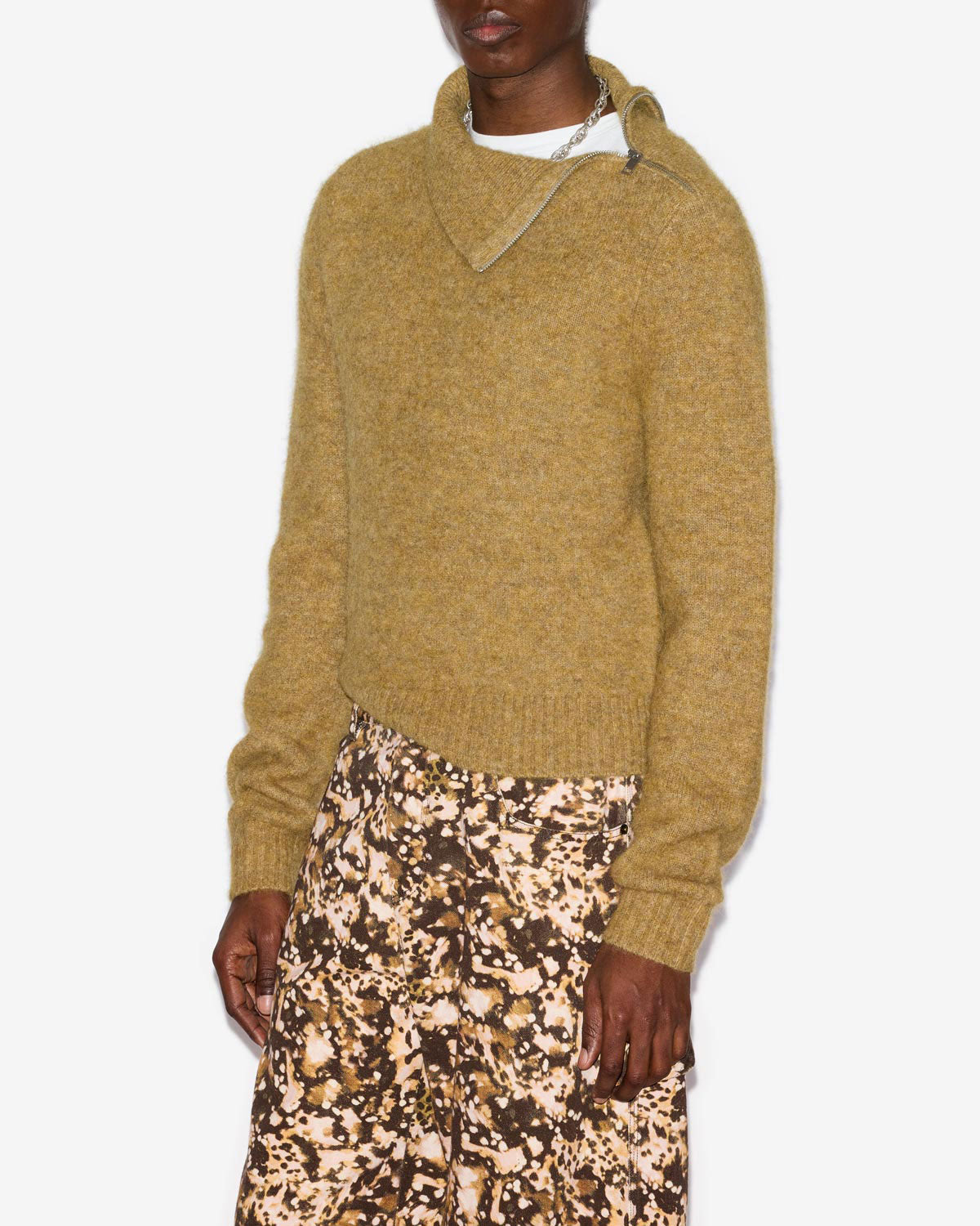 Aliocha stand-up collar sweater in plain-colored alpaca knit - Honey - Man - 3