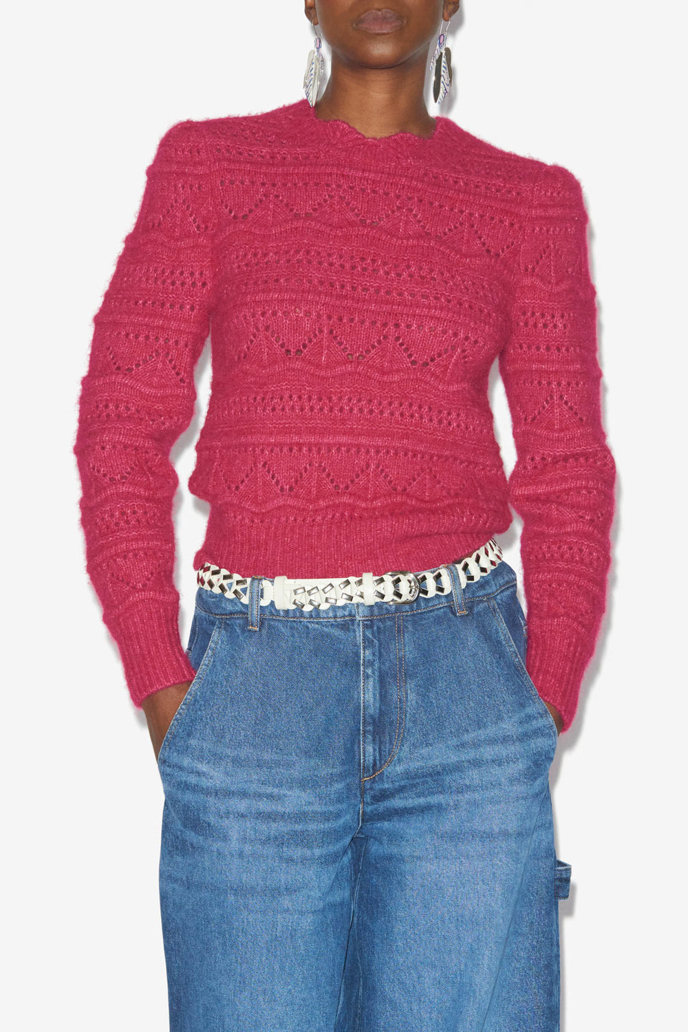 Othona sweater in openwork alpaca knit - Raspberry - Woman - 4