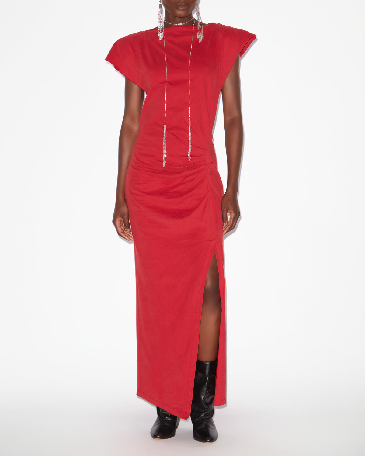 Vestido largo de punto nadela - Rojo - Woman - 1