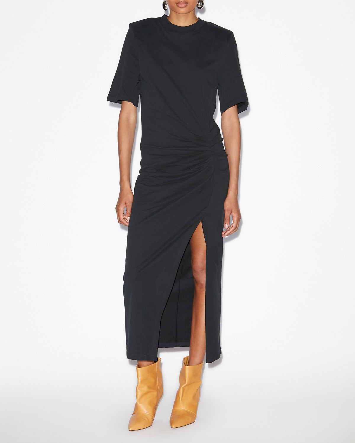 Lexia plain-colored cotton midi t-shirt dress - Black - Woman - 1