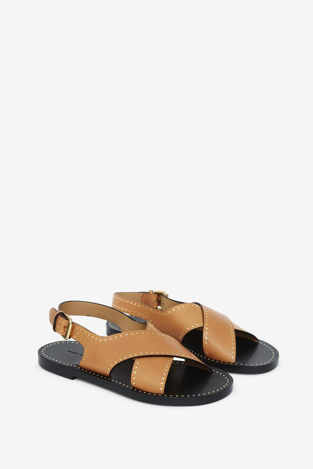 Leather studded flat sandals jane - 자연스러운 - Woman - 3
