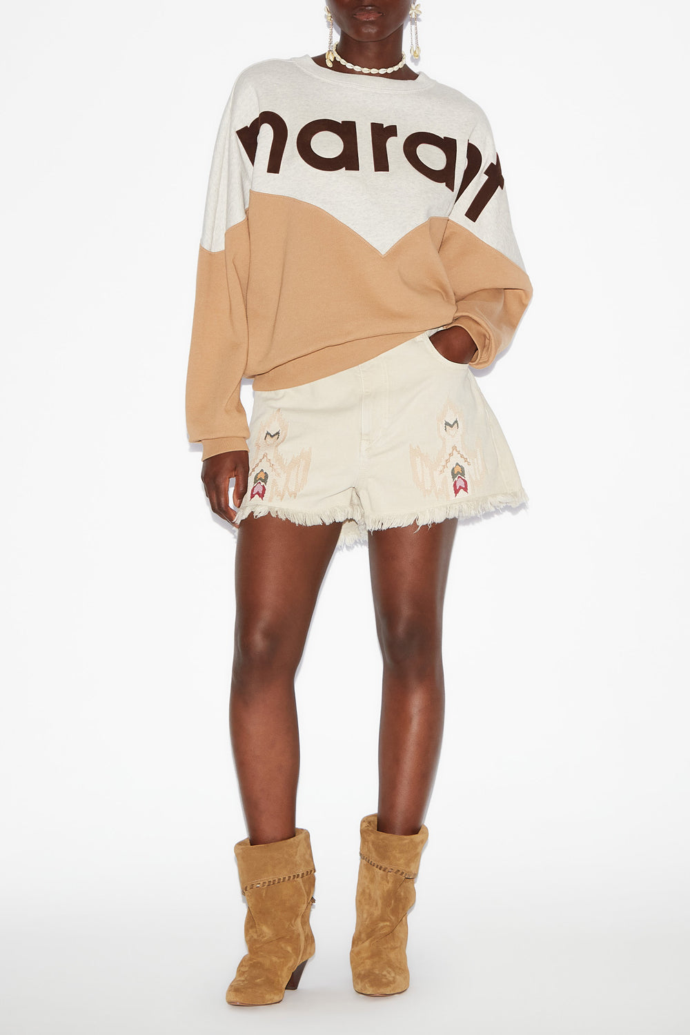 Sweatshirt houston en coton à logo - Ecru/camel - Woman - 2