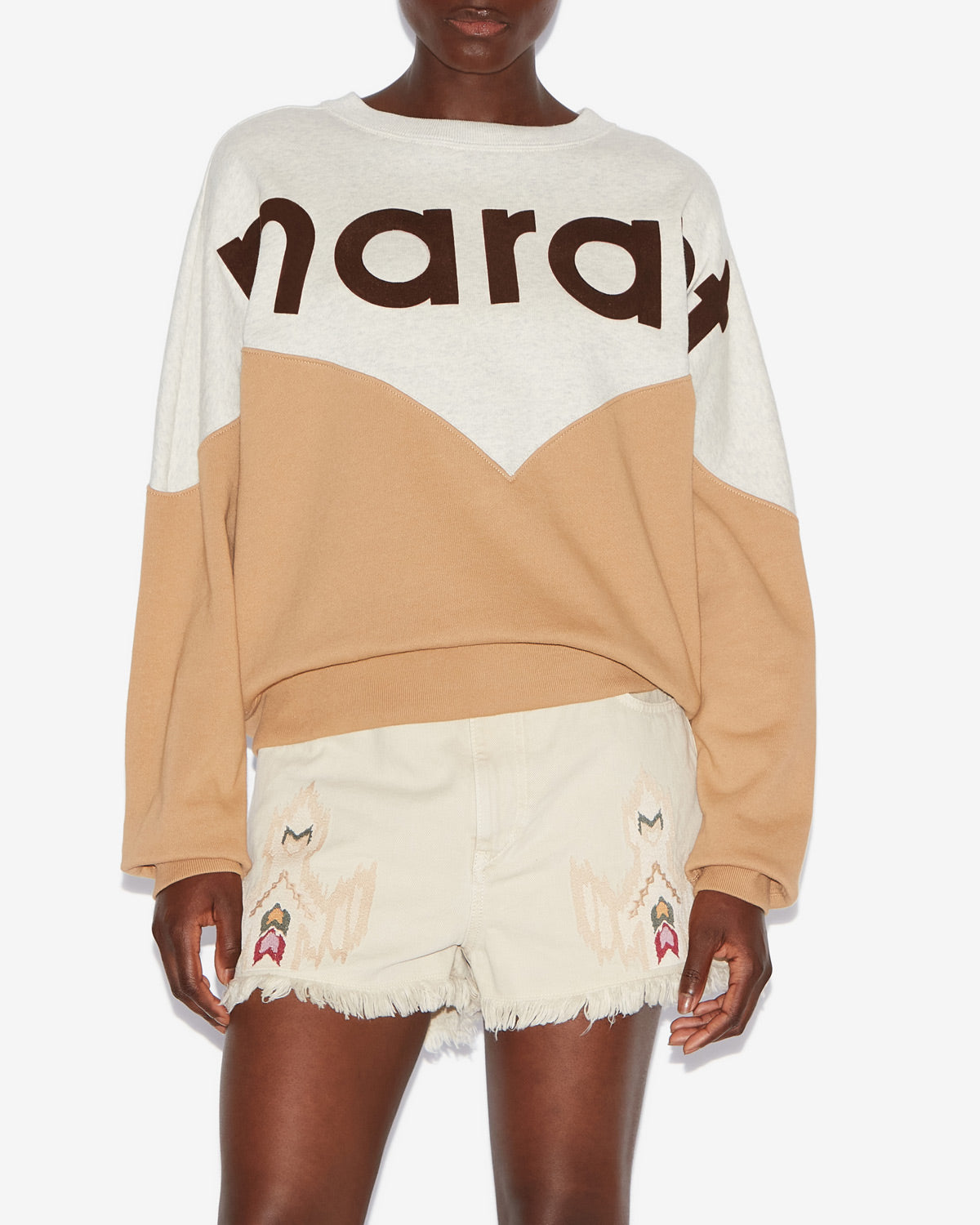 Houston cotton sweatshirt with logo - Ecru/camel - Woman - 3