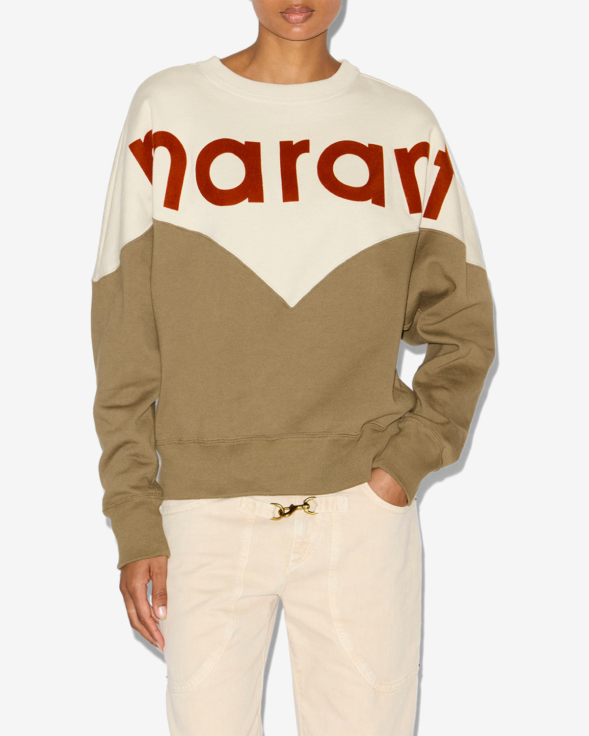 Houston cotton sweatshirt with logo - Ecru-dark khaki - Woman - 2