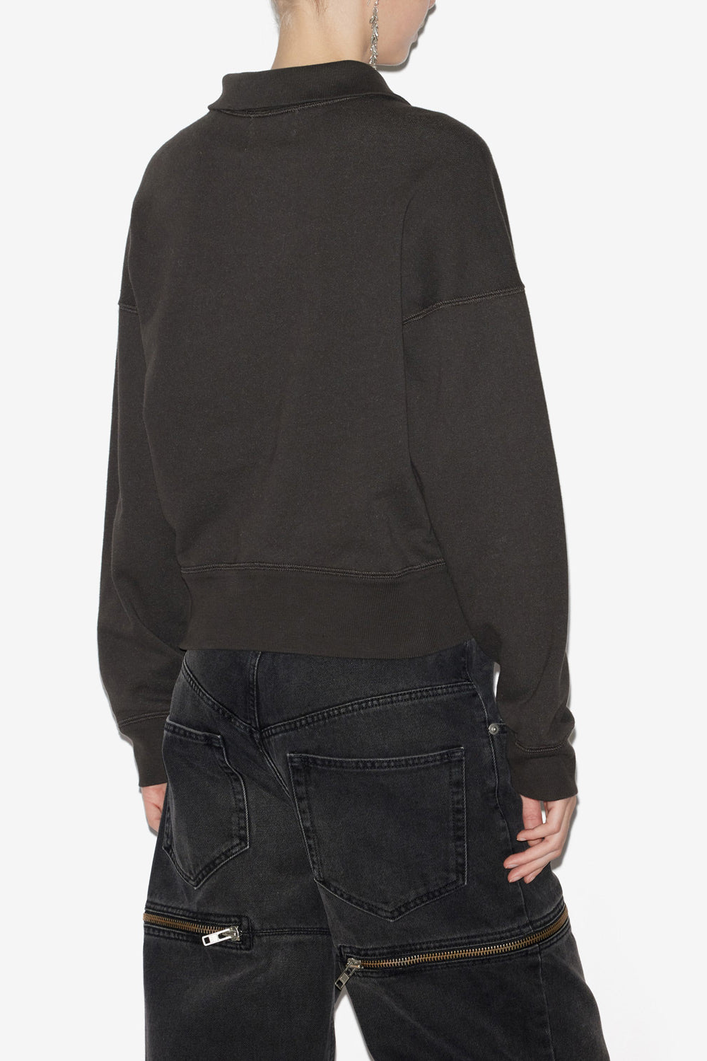 Kurzes sweatshirt ross aus baumwolle mit stehkragen - Schwarz gewaschen - Woman - 5