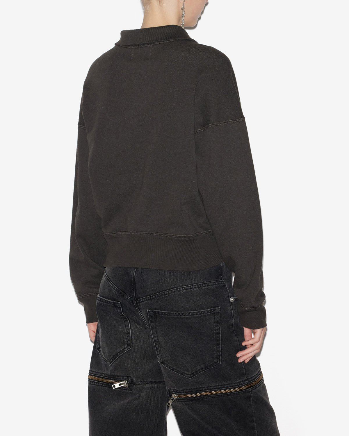 Kurzes sweatshirt ross aus baumwolle mit stehkragen - Schwarz gewaschen - Woman - 4