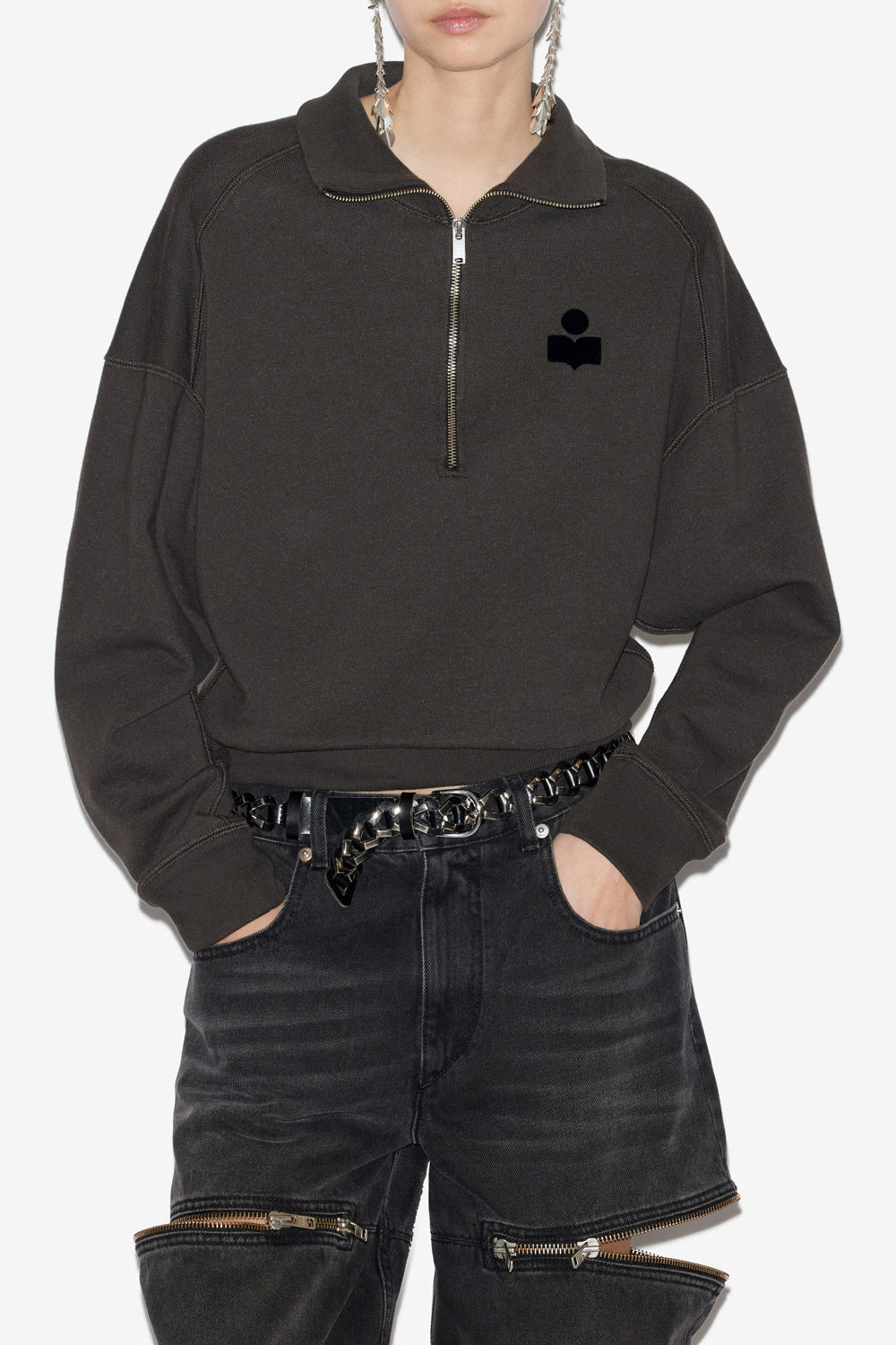 Kurzes sweatshirt ross aus baumwolle mit stehkragen - Schwarz gewaschen - Woman - 4