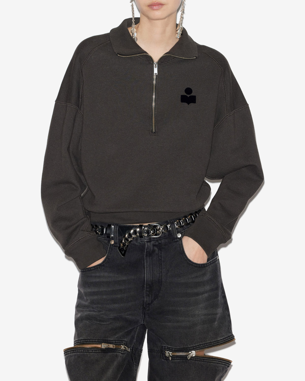 Kurzes sweatshirt ross aus baumwolle mit stehkragen - Schwarz gewaschen - Woman - 3