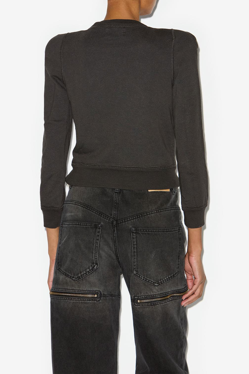 Sweatshirt prissa en coton à épaules structurées - Noir délavé - Woman - 5