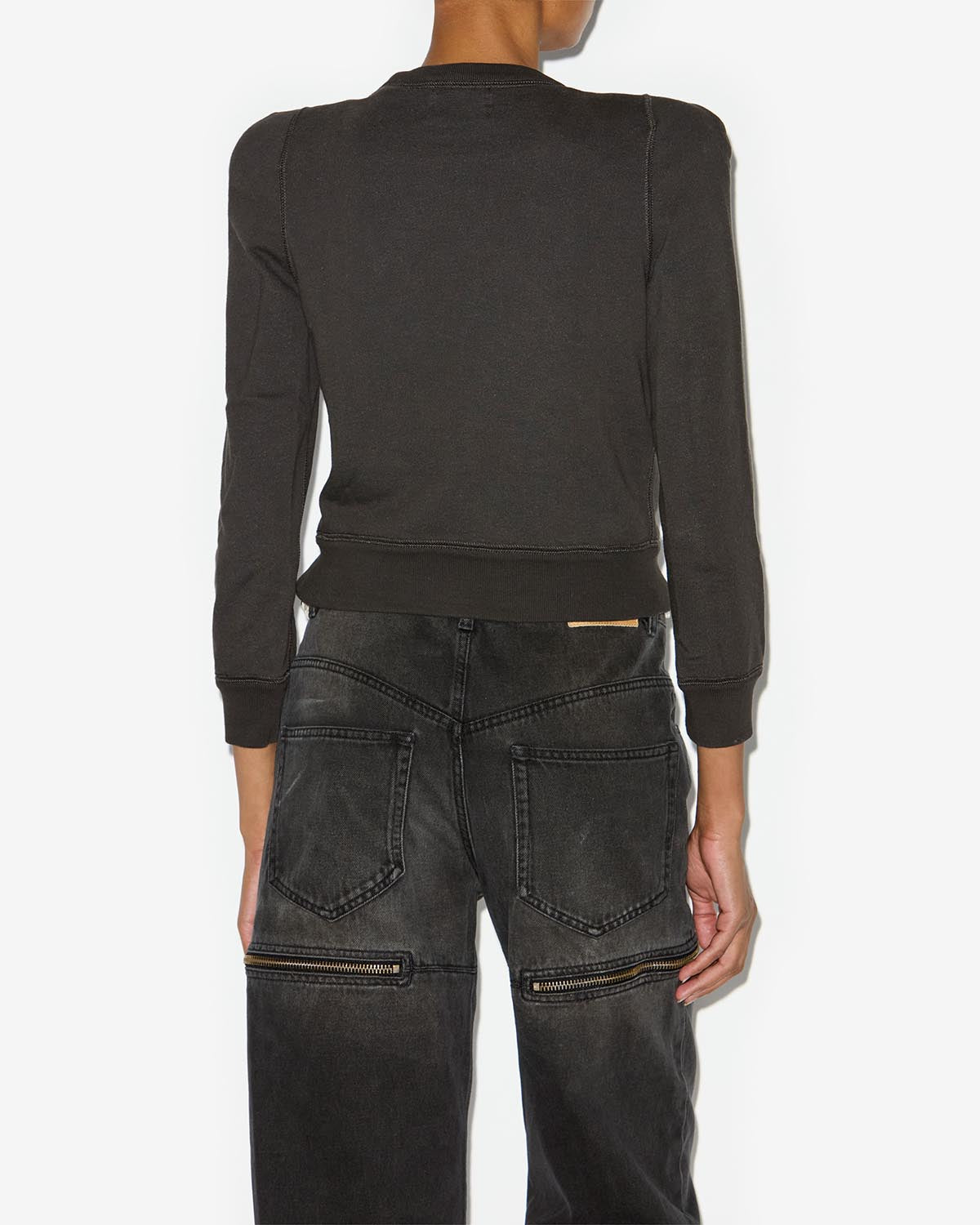 프리사 구조적인 어깨 디자인이 있는 면 소재의 스웨트셔츠 - 검정으로 씻어낸 - Woman - 4