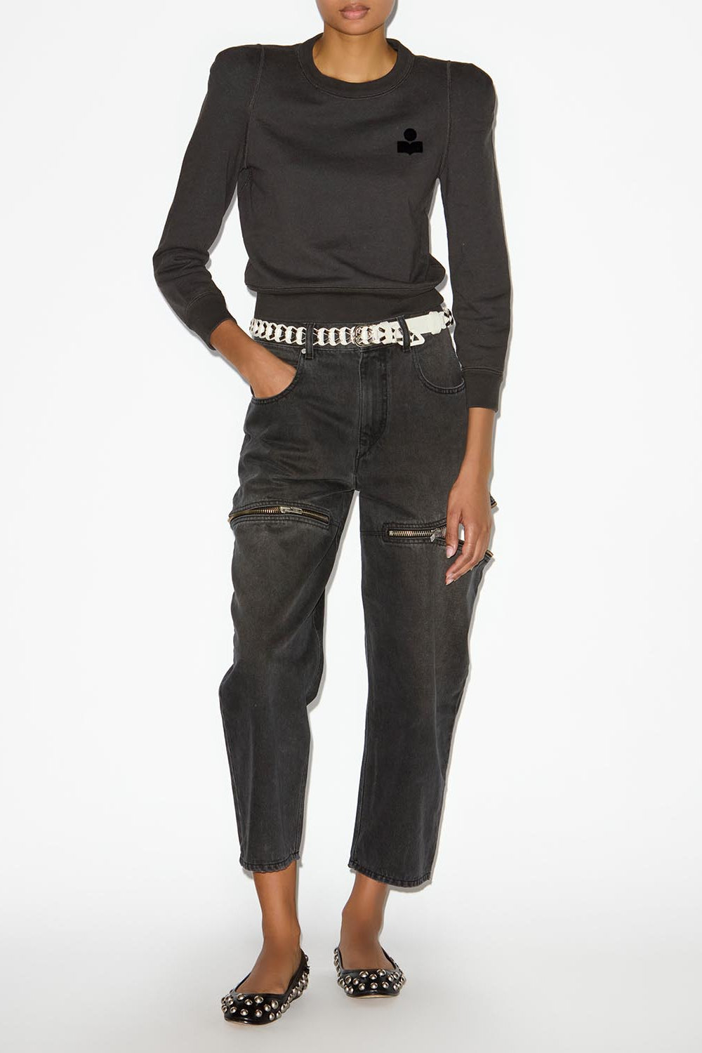 Sweatshirt prissa en coton à épaules structurées - Noir délavé - Woman - 2