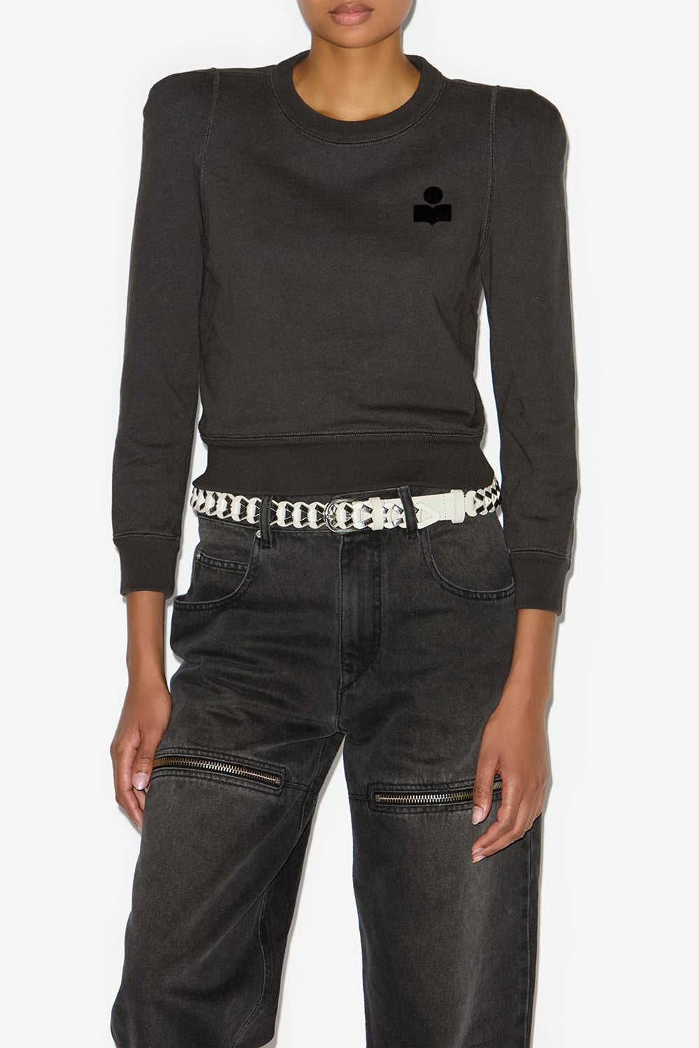 Sweatshirt prissa en coton à épaules structurées - Noir délavé - Woman - 4