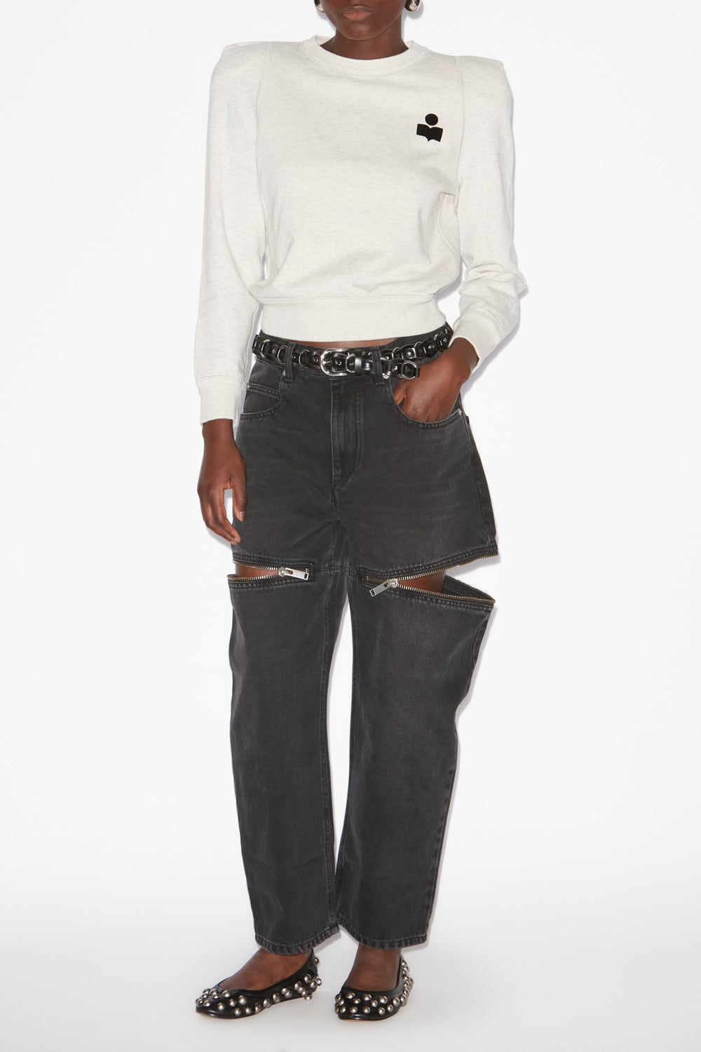 Sudadera prissa de algodón con hombros estructurados - Crudo - Woman - 2