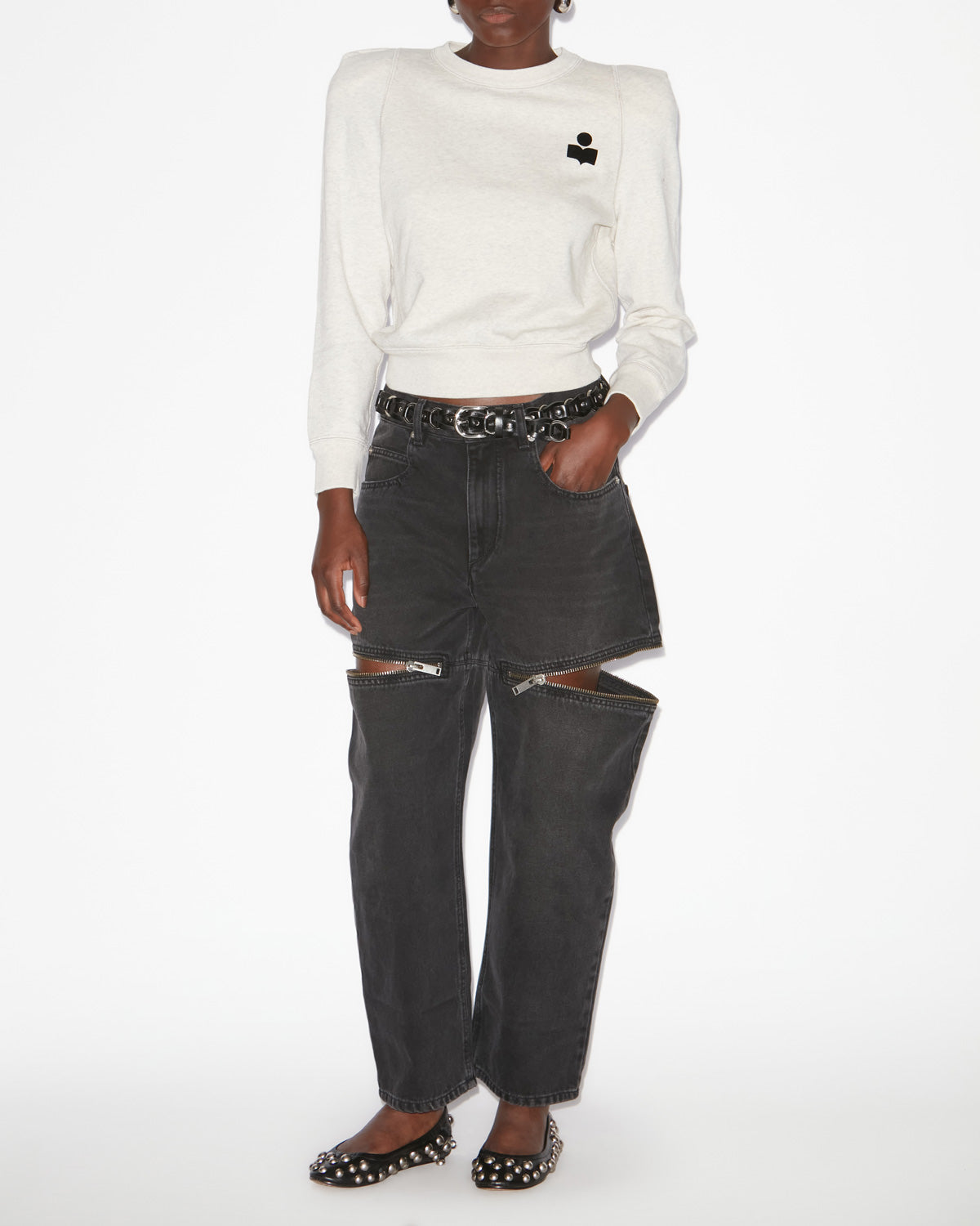 프리사 구조적인 어깨 디자인이 있는 면 소재의 스웨트셔츠 - 에크루 - Woman - 1