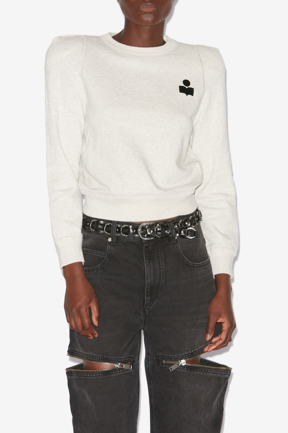 Sudadera prissa de algodón con hombros estructurados - Crudo - Woman - 4