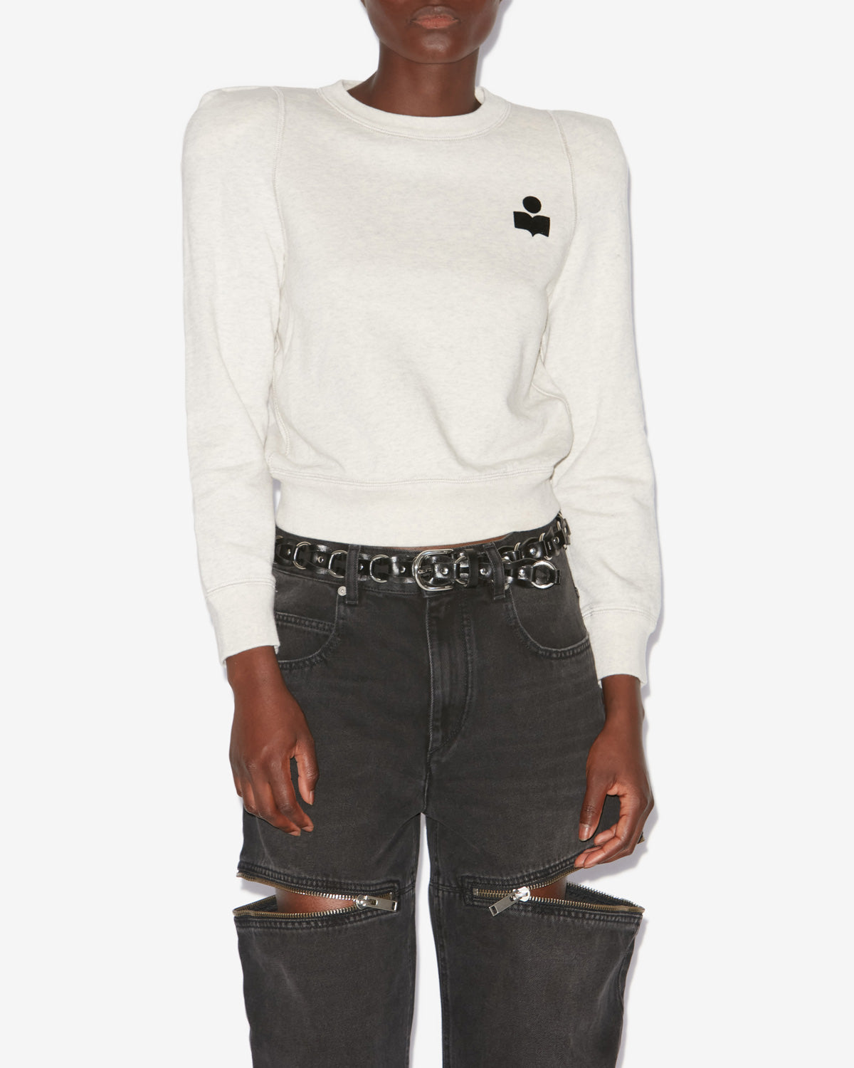 프리사 구조적인 어깨 디자인이 있는 면 소재의 스웨트셔츠 - 에크루 - Woman - 3