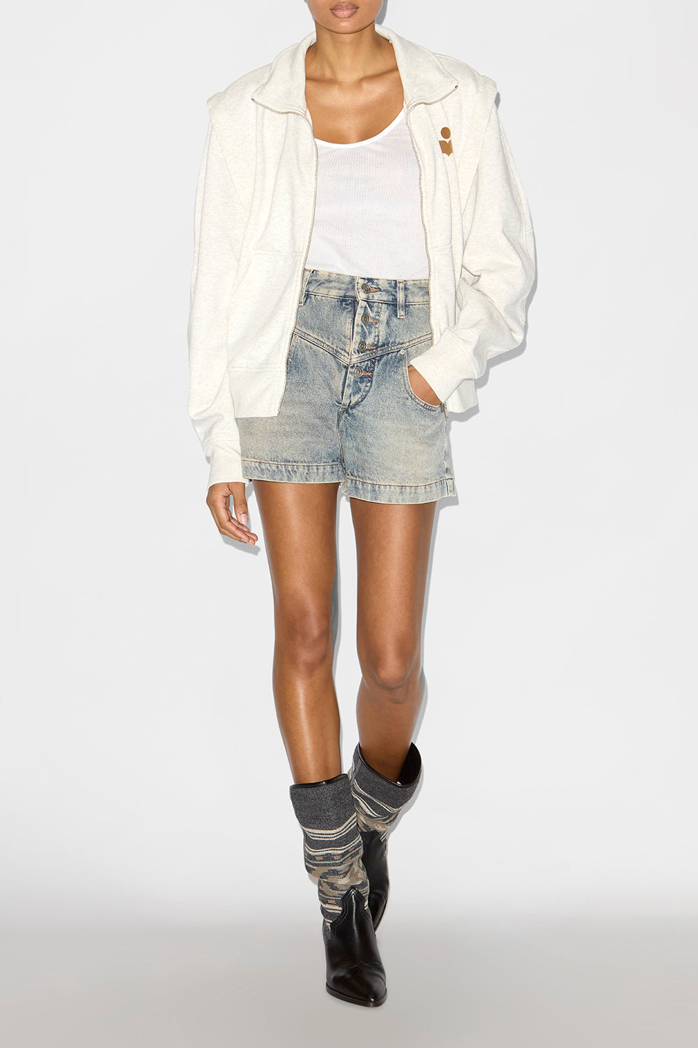 Sudadera madilia de punto jersey con cremallera - Ecru/camel - Woman - 2