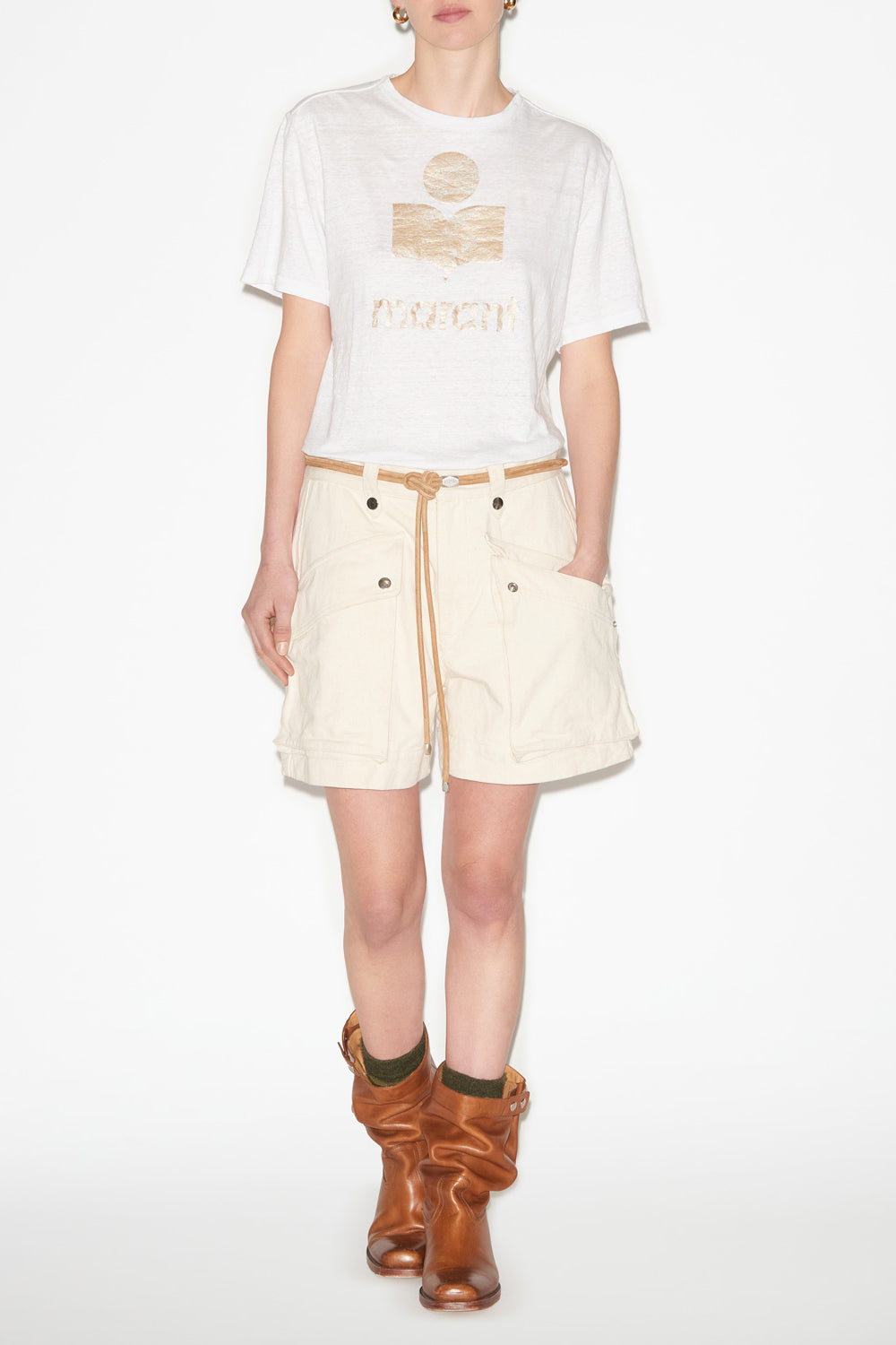 T-shirt zewel aus leinen mit logo - White-light gold - Woman - 2