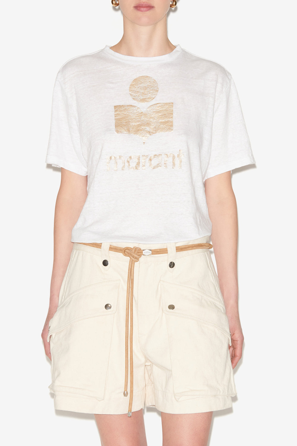 T-shirt zewel aus leinen mit logo - White-light gold - Woman - 4