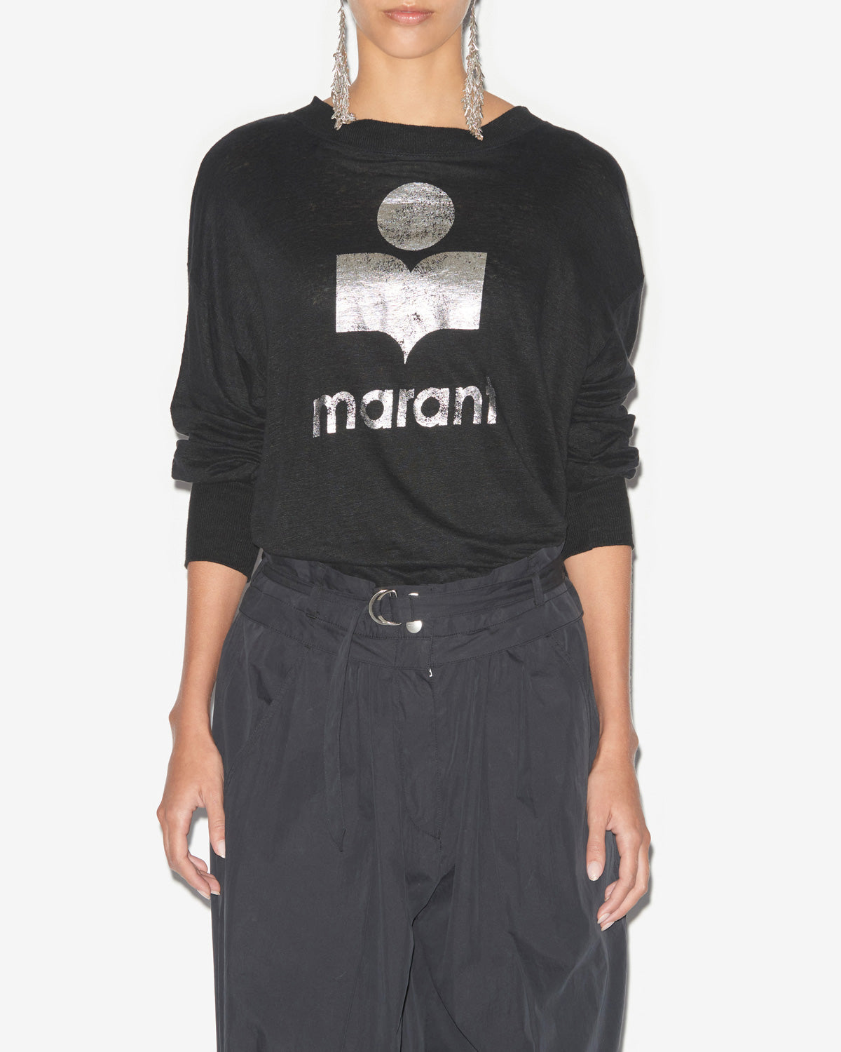 Klowia long-sleeve t-shirt in plain-colored linen - Black - Woman - 3