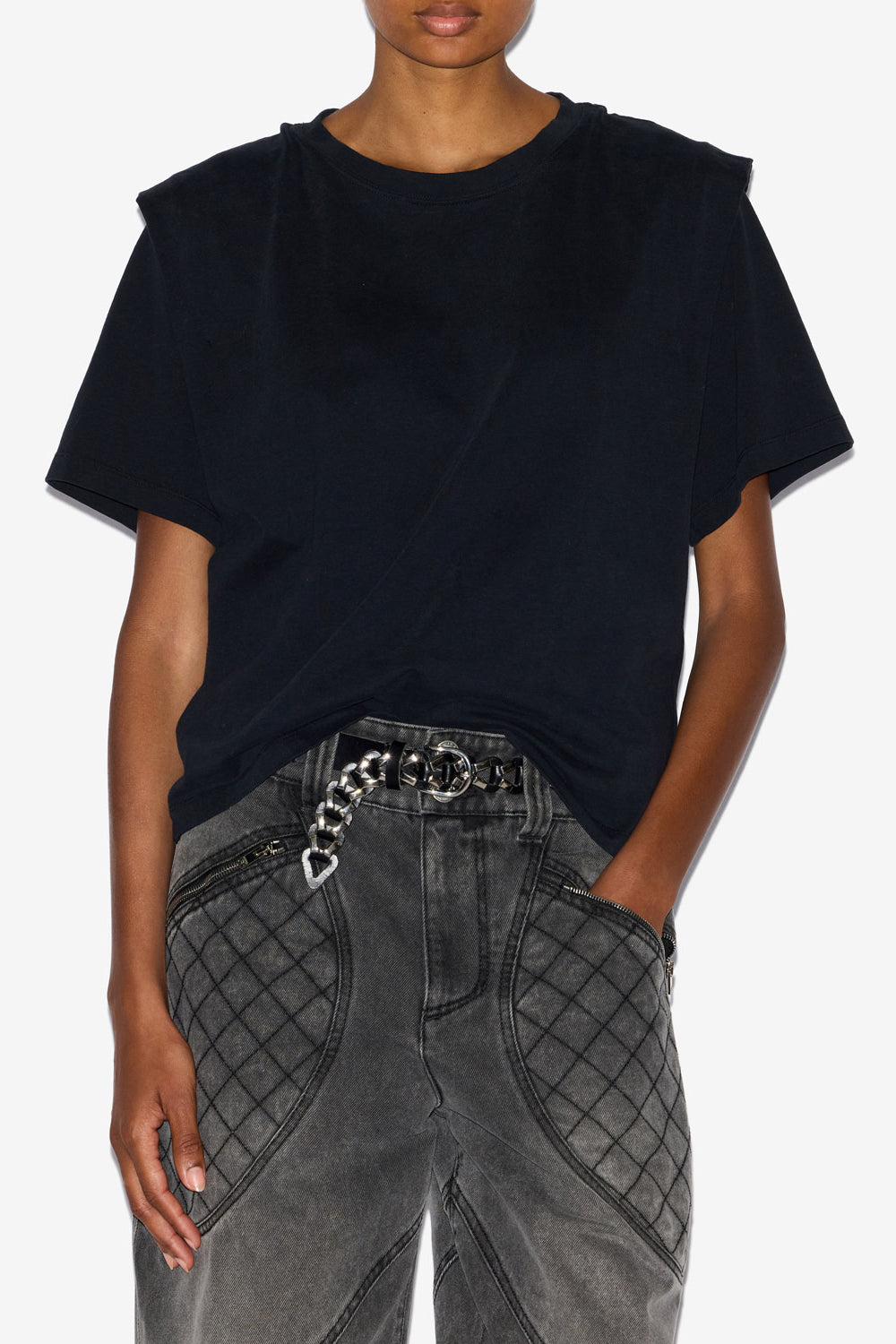 T-shirt zelitos con spalline in cotone a tinta unita - Nero - Woman - 4