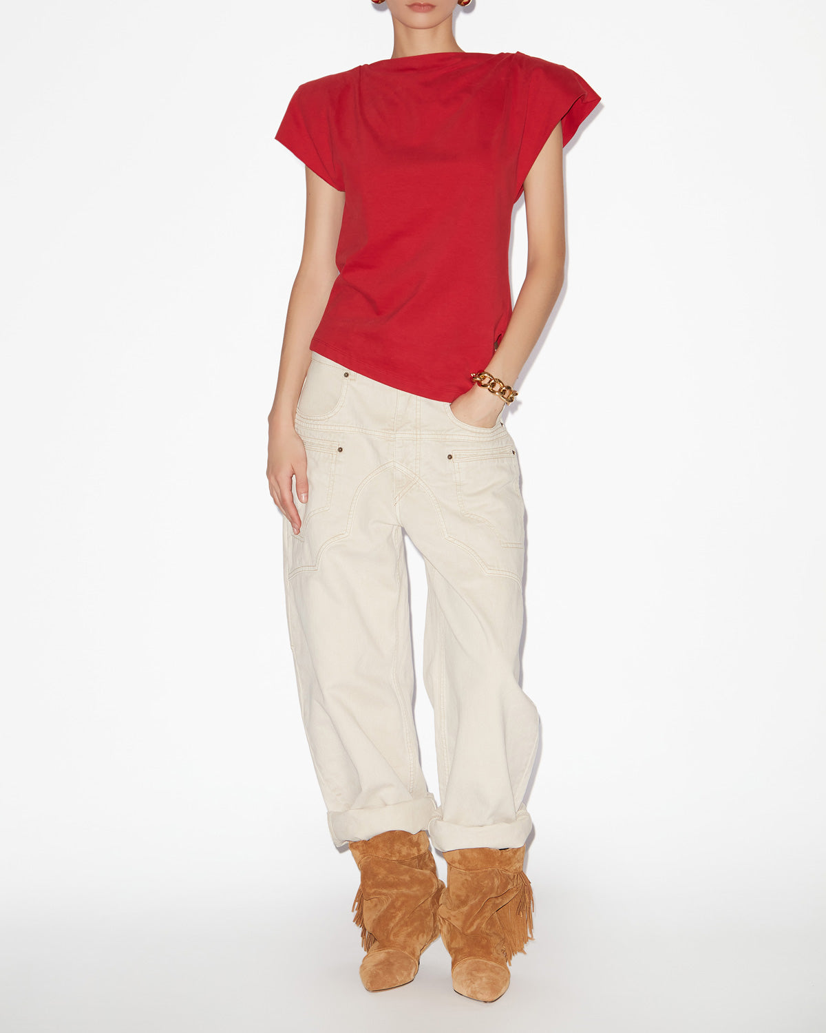 T-shirt asymétrique sebani en coton uni - Rouge - Woman - 1