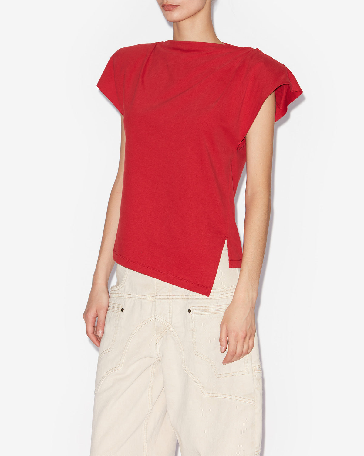 T-shirt asymétrique sebani en coton uni - Rouge - Woman - 3