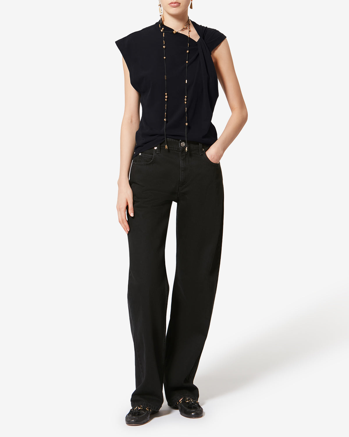 Camiseta asimétrica de manga corta nayda - Negro - Woman - 2