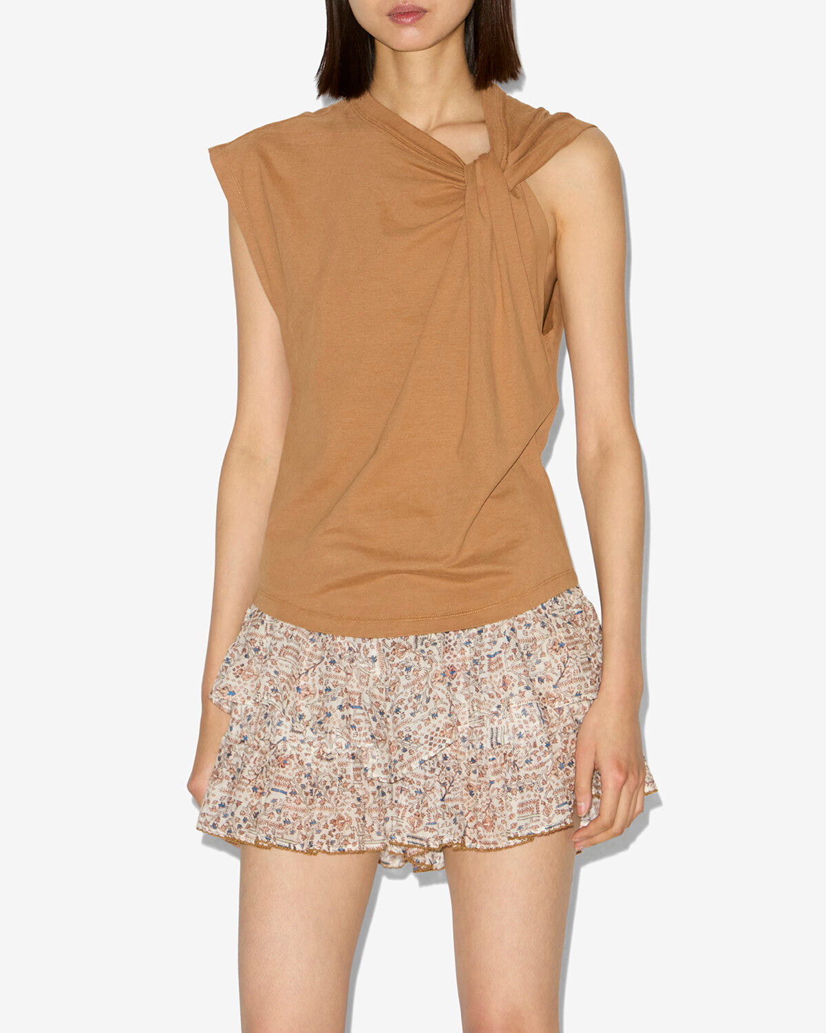 T-shirt asymétrique nayda en coton  - Caramel - Woman - 3