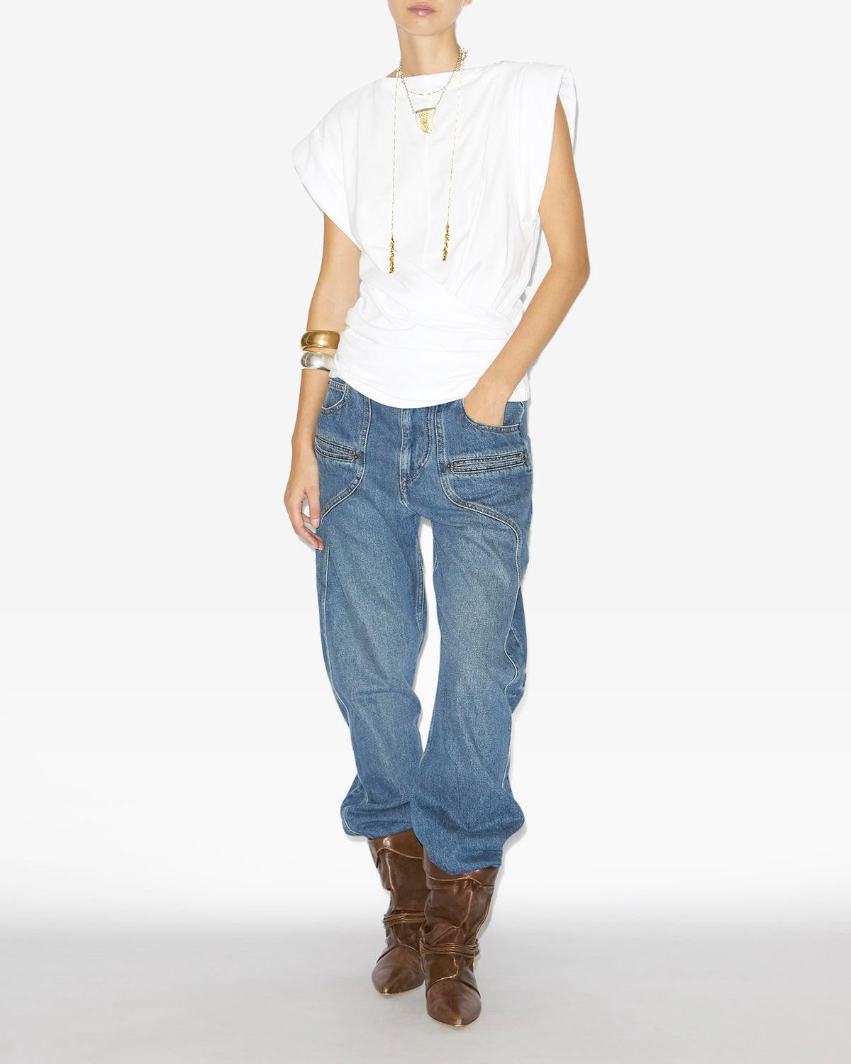 Maisan draped short-sleeve t-shirt - White - Woman - 1