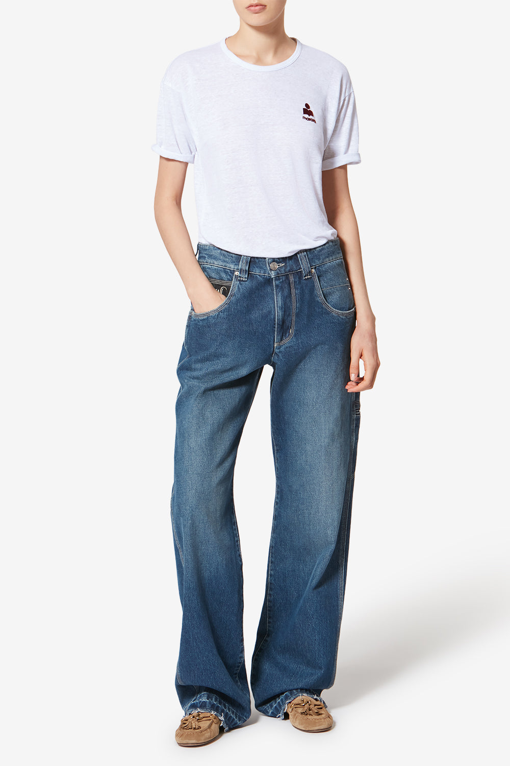 Camiseta con logotipo koldia de lino - White-burgundy - Woman - 2