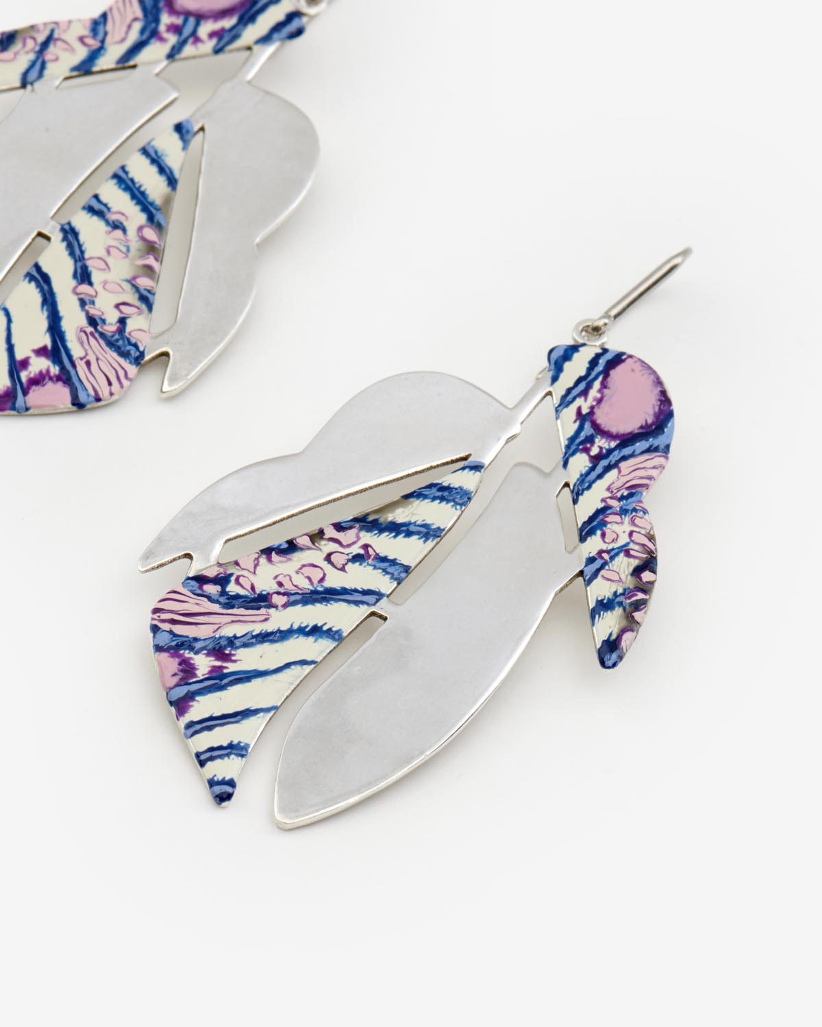 Ichika color enameled pendant earrings - Pink-silver - Woman - 3