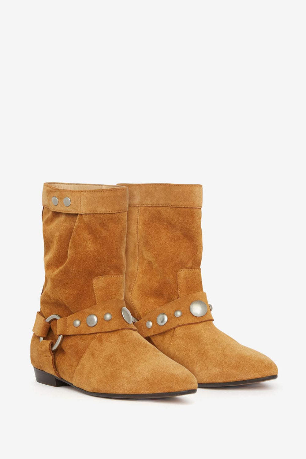 Boots plates en cuir de veau velours stania - Cognac - Woman - 3