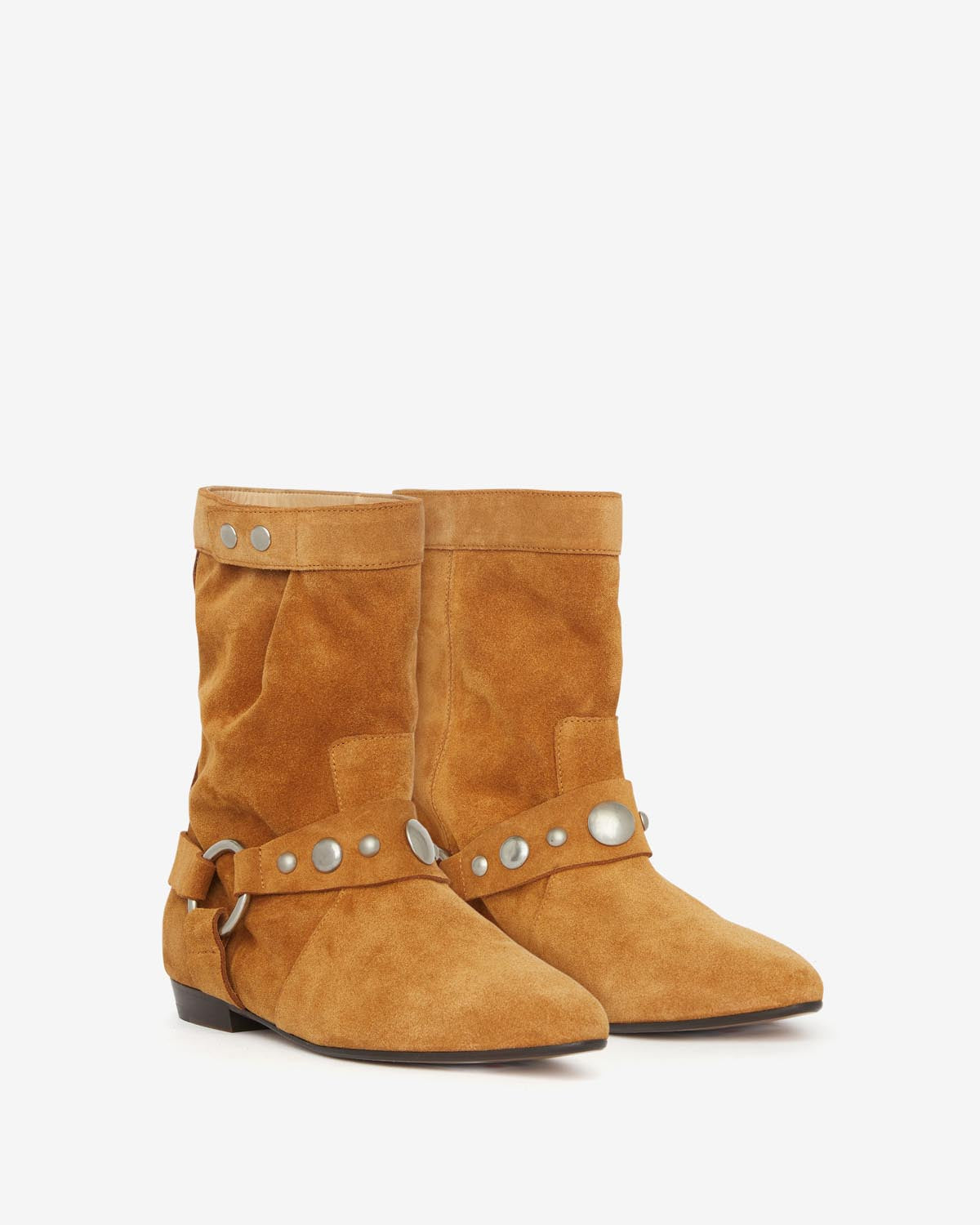 Botas bajas planas de piel de ante de becerro stania - Cognac - Woman - 3