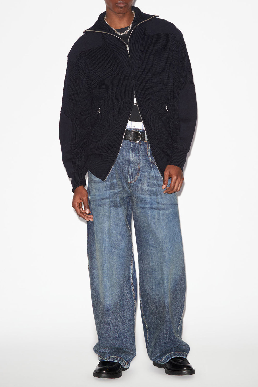 Cardigan barno en laine mérinos unie - Nuit - Man - 2