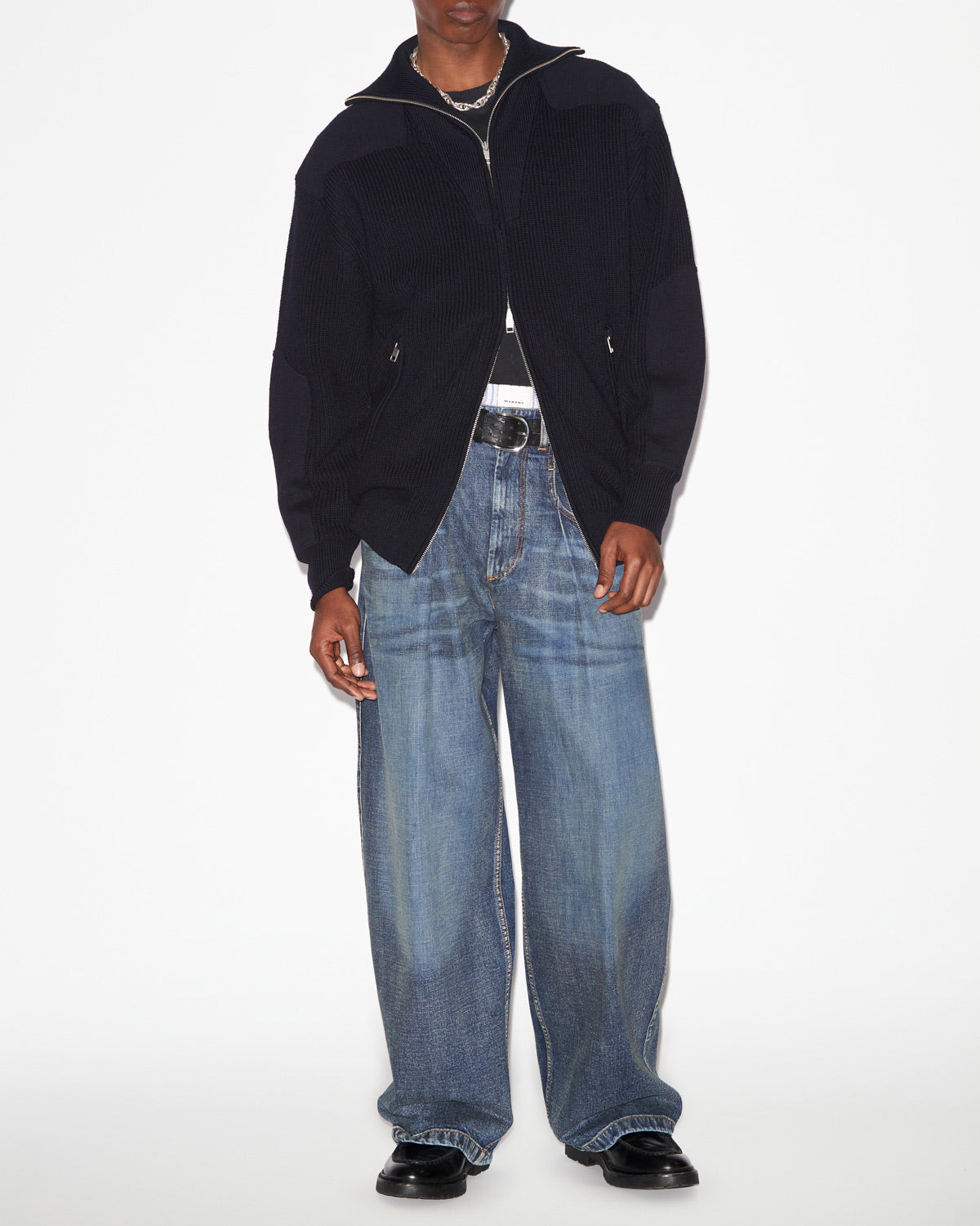 Cardigan barno en laine mérinos unie - Nuit - Man - 1