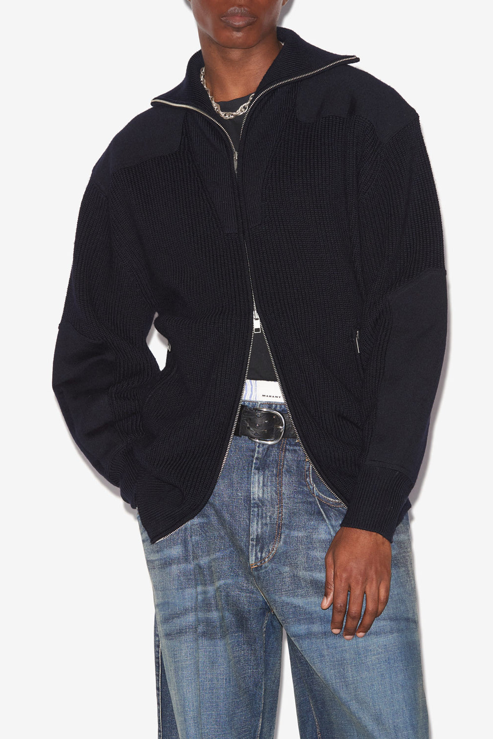 Cardigan barno en laine mérinos unie - Nuit - Man - 4