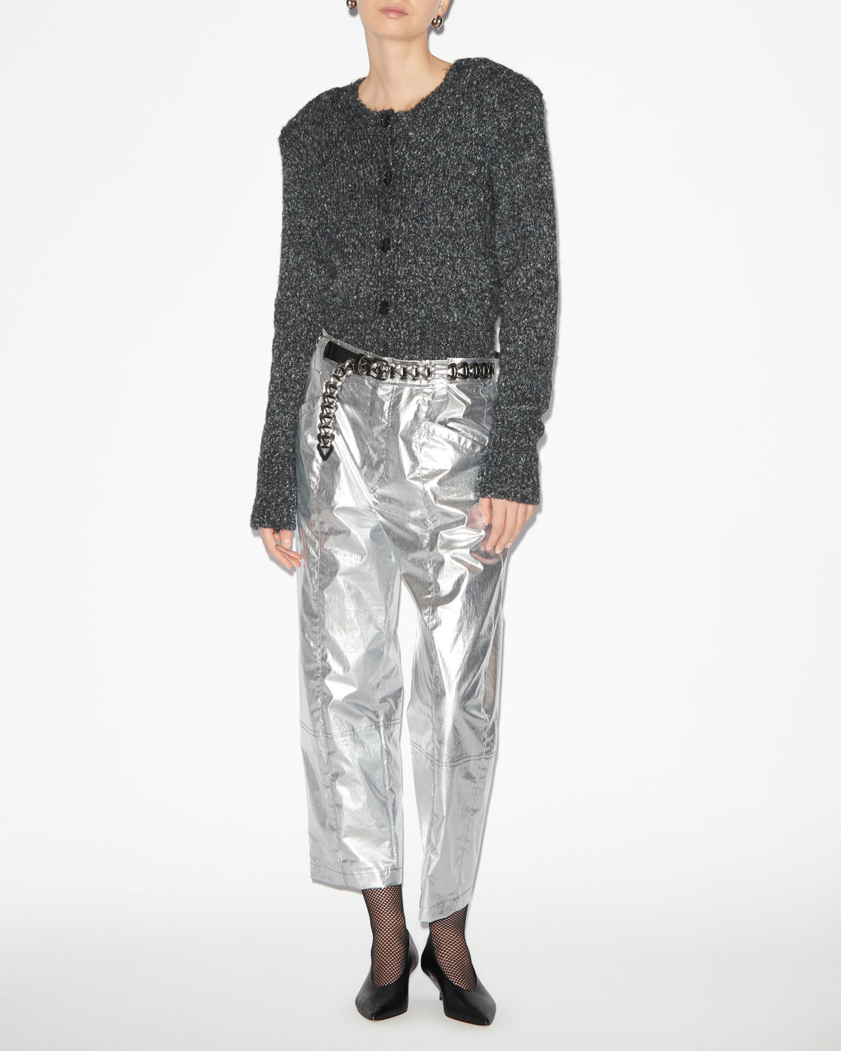 캐슬렌(kathlen) 크롭 헤더 니트 가디건 - Anthracite - Woman - 1