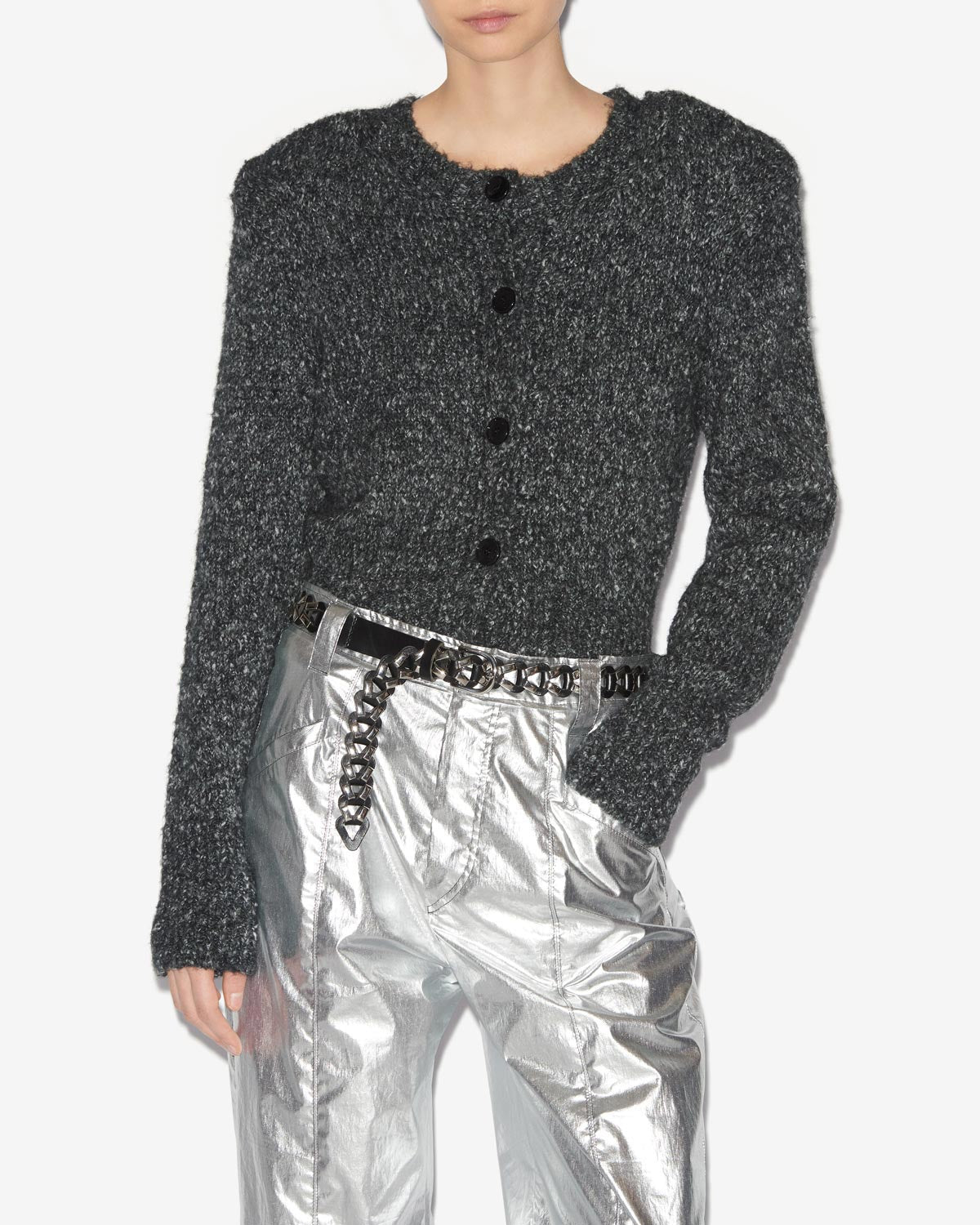 캐슬렌(kathlen) 크롭 헤더 니트 가디건 - Anthracite - Woman - 3