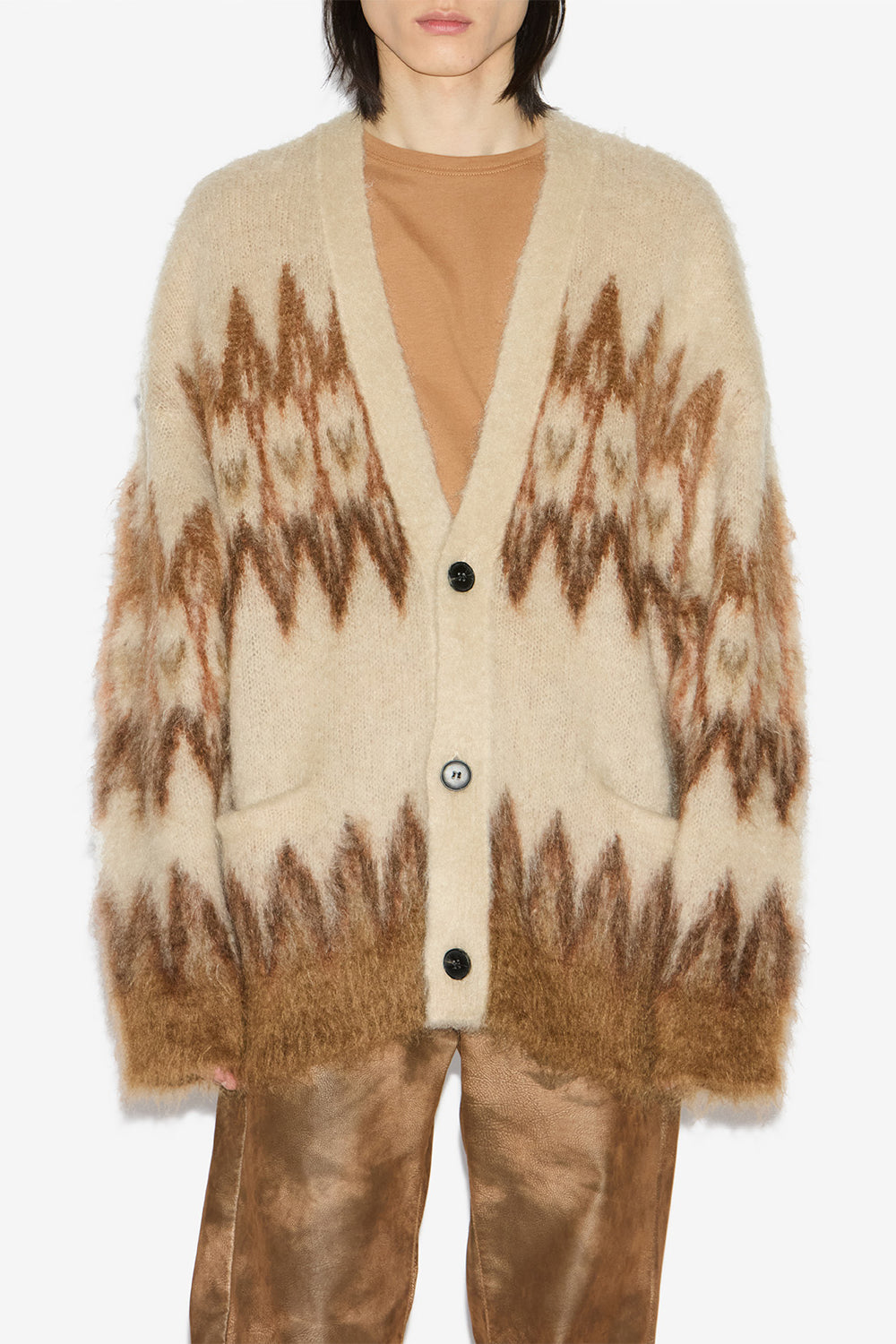 Nielson mohair fair isle pattern cardigan - Orange - Man - 4