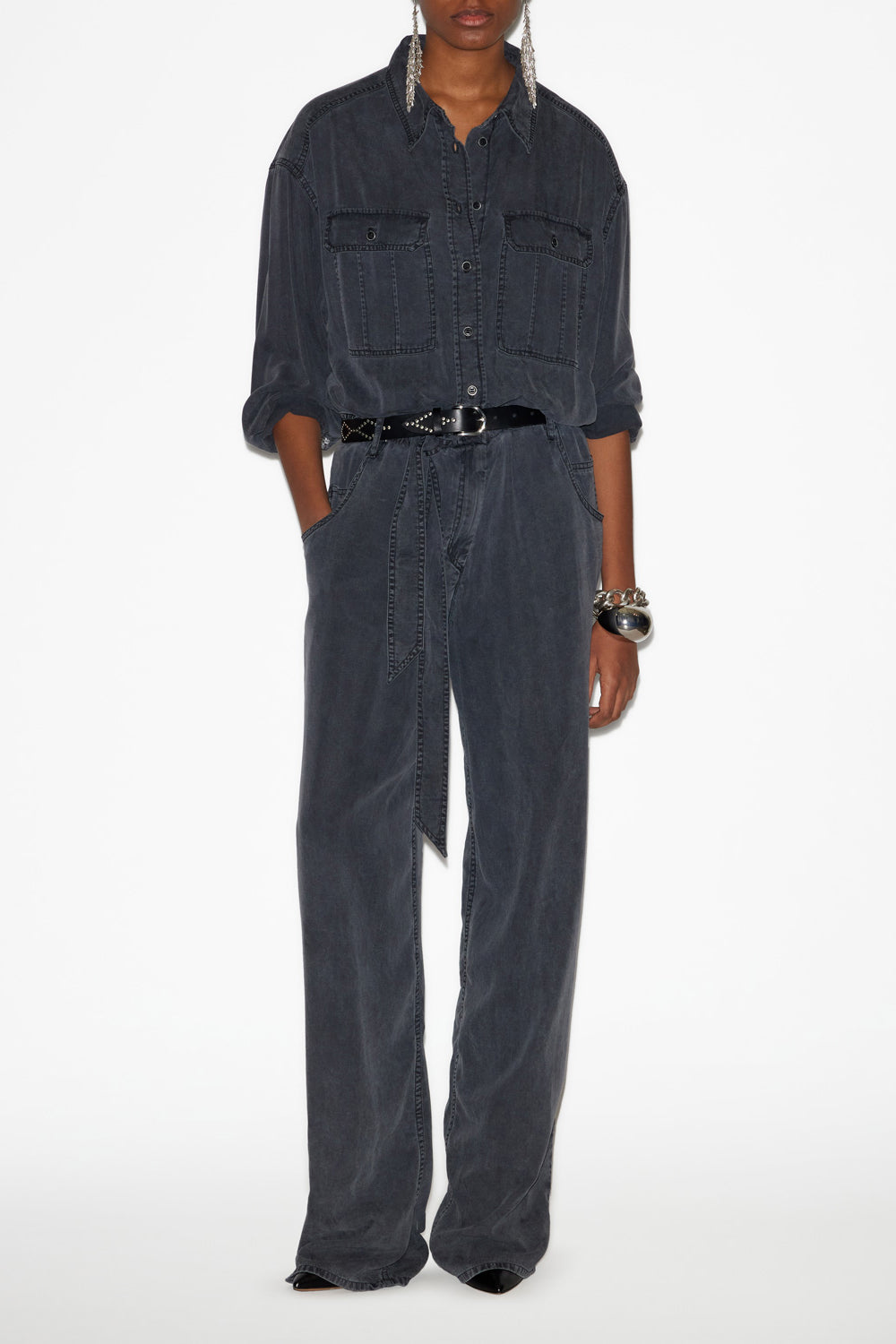 Mono largo paige de cambray - Negro lavado - Woman - 2