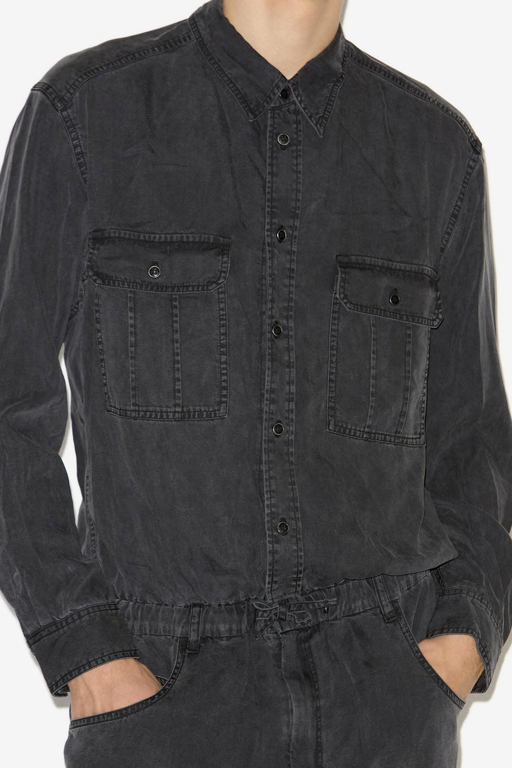 Patric long chambray jumpsuit - Black - Man - 3