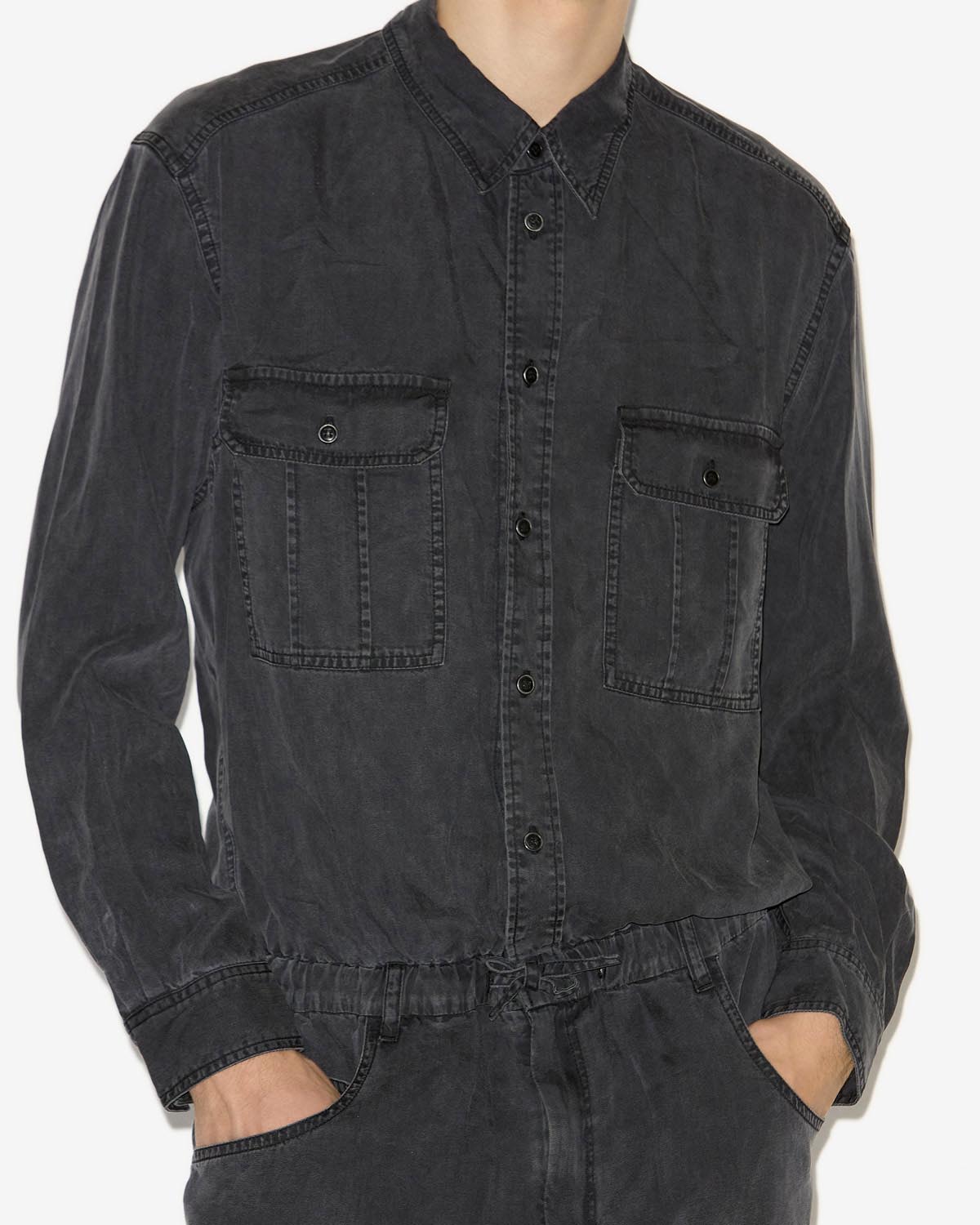 패트릭(patric) 샹브레 롱 점프수트 - 검정으로 씻어낸 - Man - 2