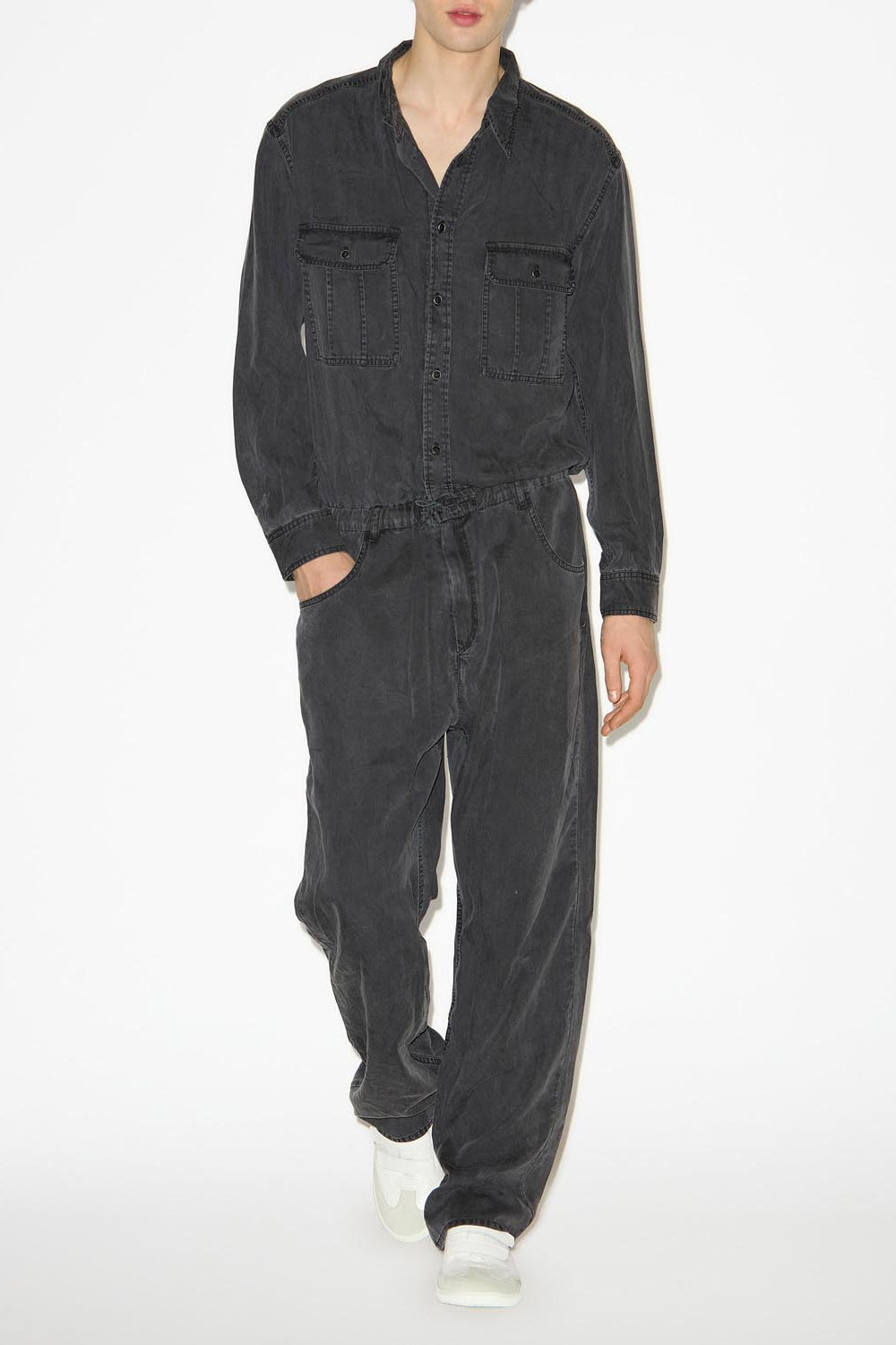 Patric long chambray jumpsuit - Black - Man - 2