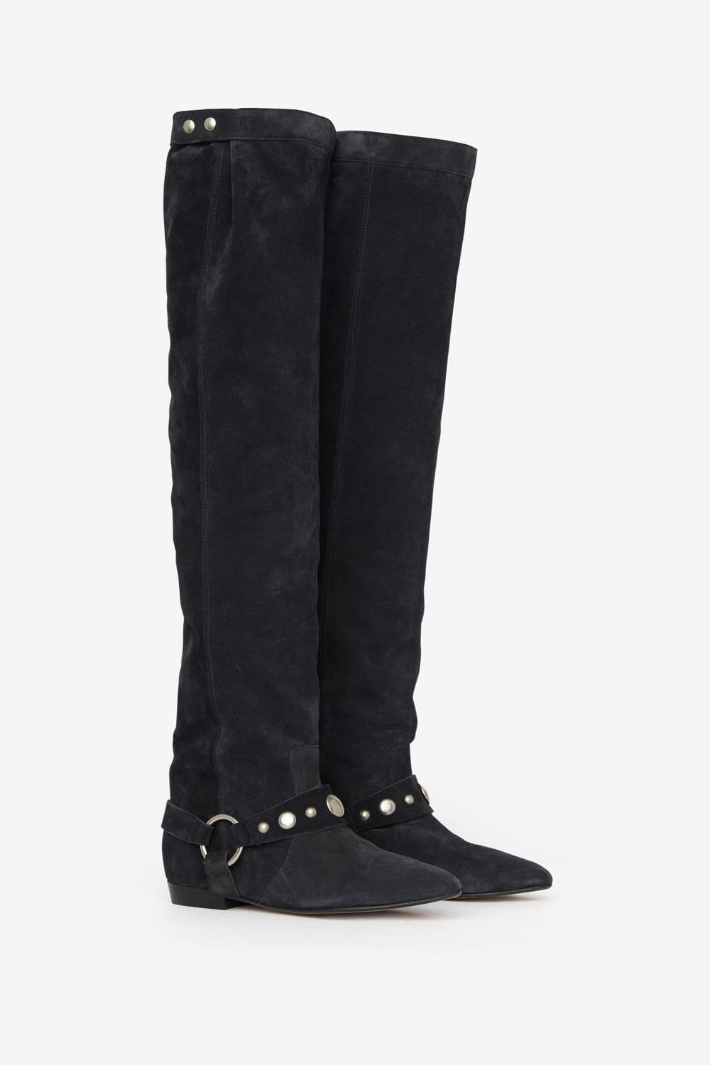 Selize カーフスエードレザー製 フラットサイハイブーツ - ウォッシュドブラック - Woman - 3