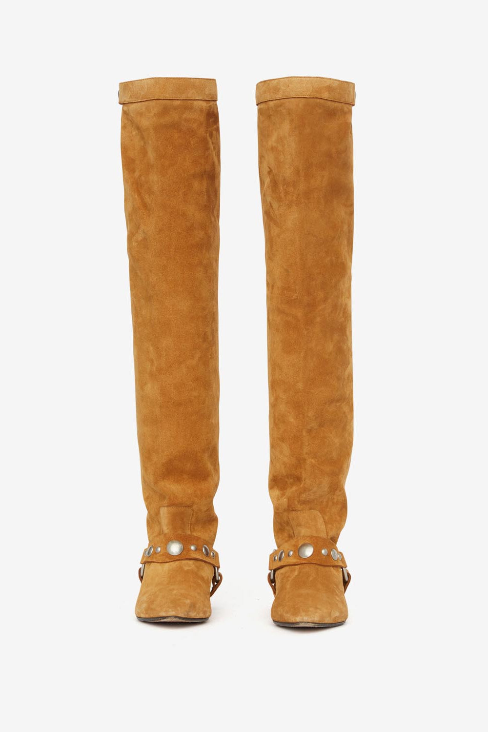 Selize flat-heeled thigh boots in suede calfskin leather - Cognac - Woman - 4
